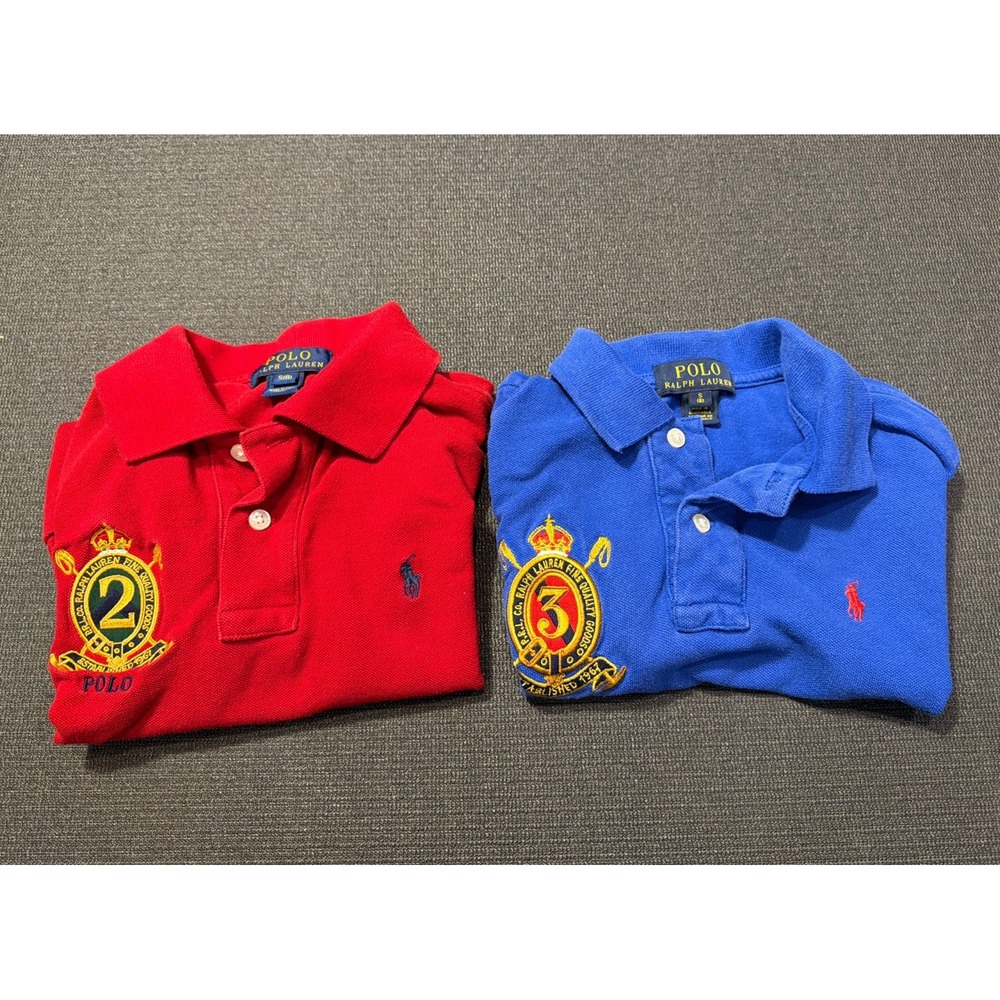 Polo Ralph Lauren Polo Blue Red Kids Youth Small Short Sleeve Crest Lot Of 2